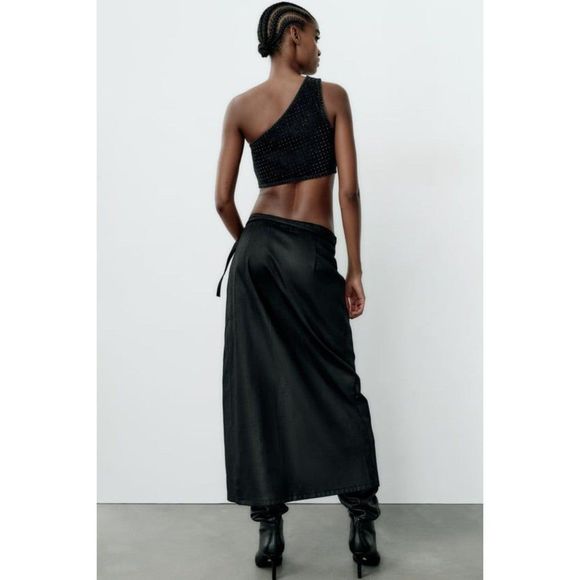 ZARA TRF COATED DENIM SKIRT - Picture 4 of 8